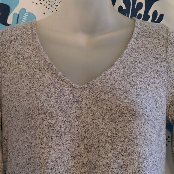 Express L/S V-nec Super Soft Heather Grey Knit Skater Sweater Dress Sz S - Picture 2 of 9
